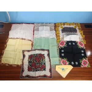 Vintage Handkerchief Lot Of 11 Floral Beautiful Delicate Embroidered Art Lace